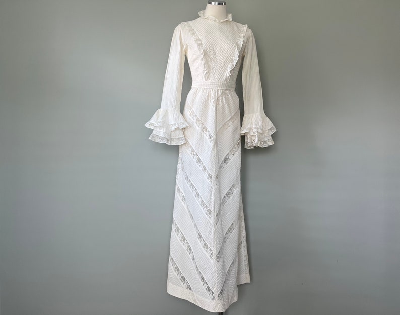 Edwardian Era Beige Lace Vintage Wedding Dress by El Buzon 1910 1920's Replica made in 1960s Size Small image 10