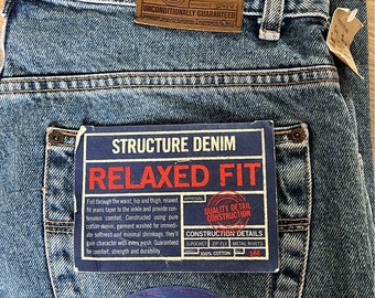 Mens NOS New Old Stock Structure Relaxed Fit Stonewashed Denim Blue Jeans 34x32