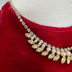 1950s Vintage Mid-Century Modern Necklace Earrings Pearls & Yellow Rhinestones image 8