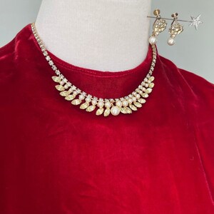 1950s Vintage Mid-Century Modern Necklace Earrings Pearls & Yellow Rhinestones image 3