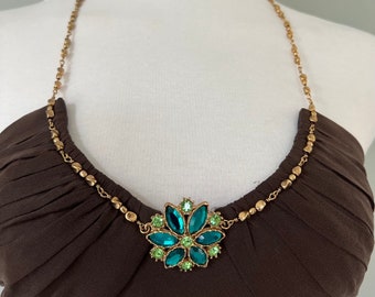1950s vs 1990s Vintage Style Brown MidCentury Modern Jeweled Neckline Silk Dress