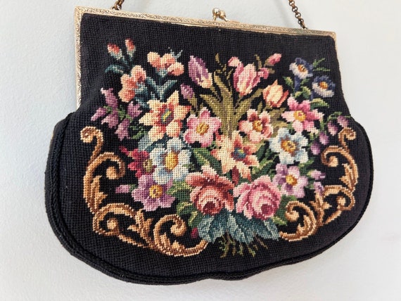 RARE 1920s - 1930s Vintage Floral Carpet Bag Clut… - image 6