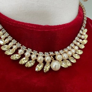 1950s Vintage Mid-Century Modern Necklace Earrings Pearls & Yellow Rhinestones image 7
