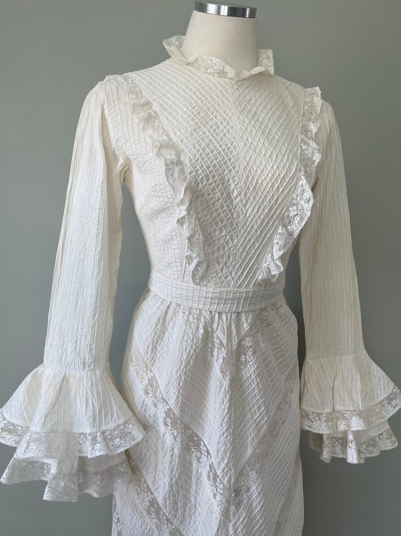 Edwardian Era Beige Lace Vintage Wedding Dress by El Buzon 1910 1920's Replica made in 1960s Size Small image 3