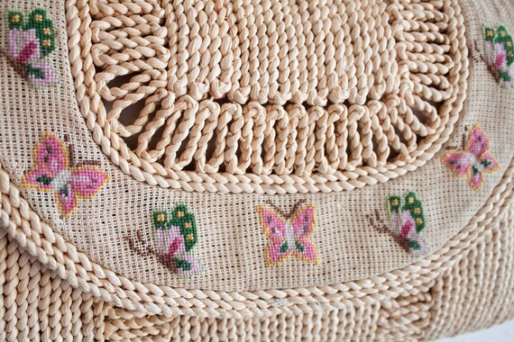 1960s Vintage Straw Crochet Butterfly Bohemian Bo… - image 4