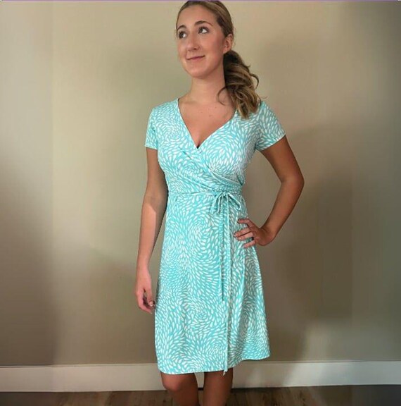 Y2K Aqua Blue Summer Raindrop Wrap Dress by Attention sz XS Y2K Aqua Blue Summer Raindrop Wrap Dress by Attention sz XS