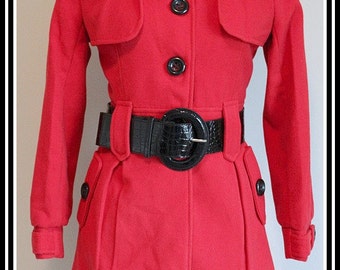 1940s Style Red Steampunk Jacket: Handmade Military Coat, Size Small