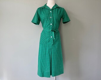 sz 8 BNWT 1960s Vintage Scottish Green Plaid Shirt House Dress by A Nancy Frock