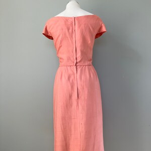 1950s Sweet Peach Silk Linen Easter Dress Size Large image 3