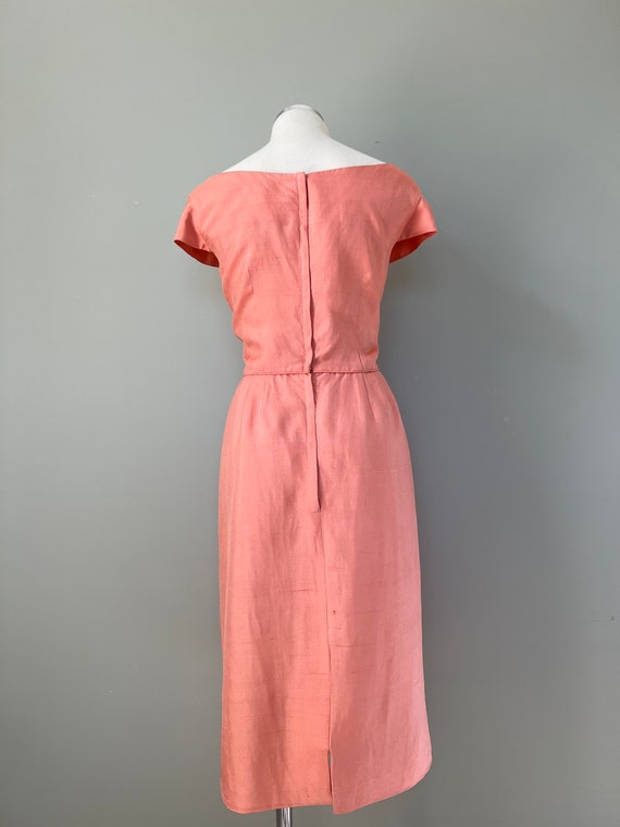 1950s Sweet Peach Silk Linen Easter Dress | Size … - image 3