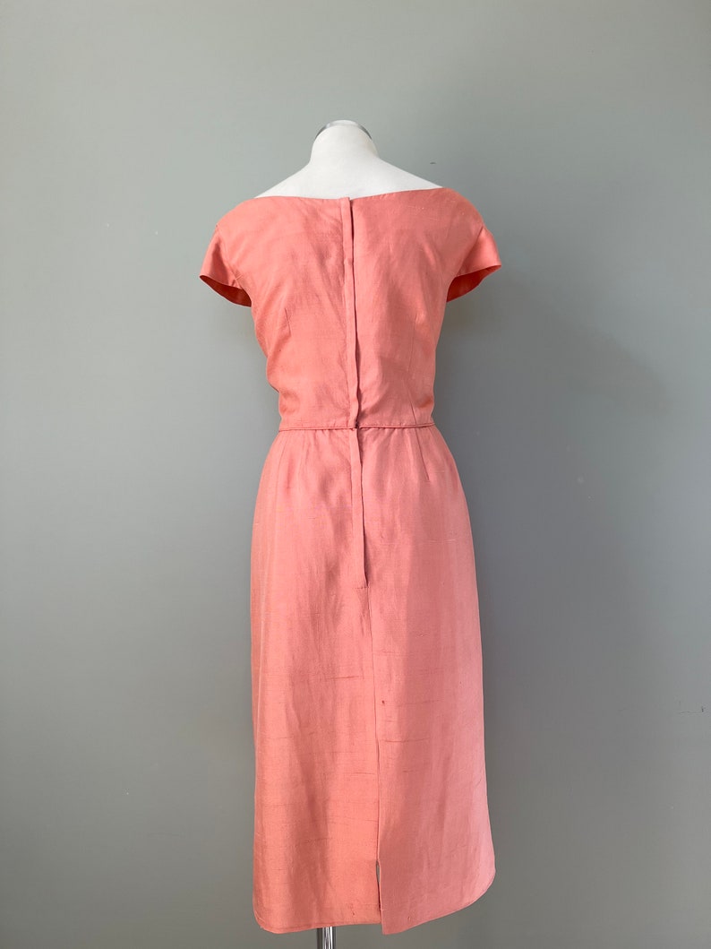 1950s Sweet Peach Silk Linen Easter Dress Size Large image 3