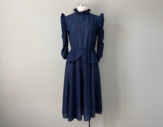 1970s Vintage Ladies Navy Blue Pinstripe Rockabilly Work Attire Dress - Etsy