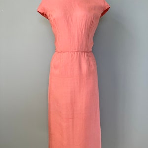 1950s Sweet Peach Silk Linen Easter Dress Size Large image 4