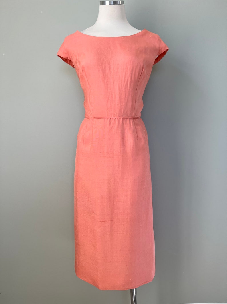 1950s Sweet Peach Silk Linen Easter Dress Size Large image 4