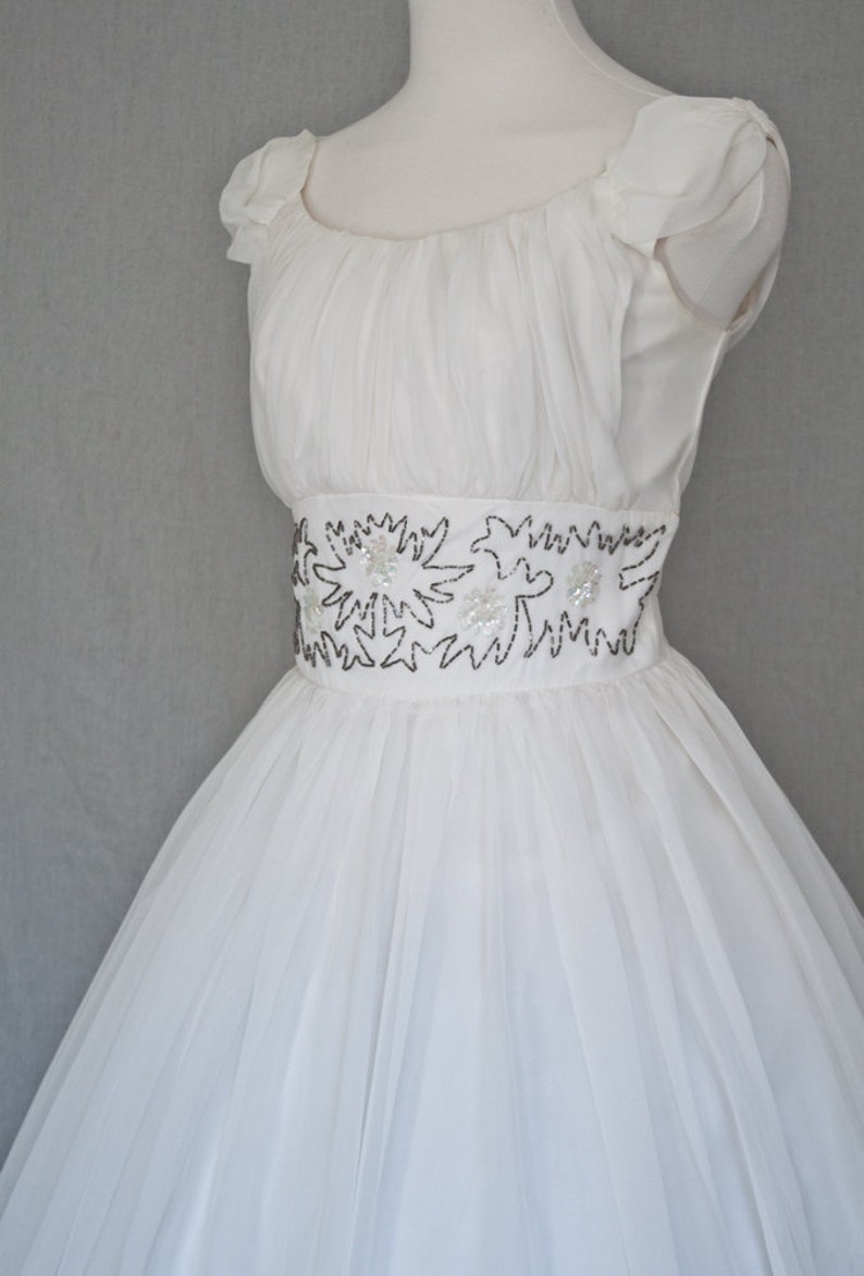 1950s Vintage Beaded Cinched Waist White Chiffon Princess Tea Etsy
