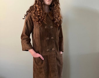 Bohemian Boho Light Tan Brown Leather Suede Coat with Fur Collar - Casual Corner