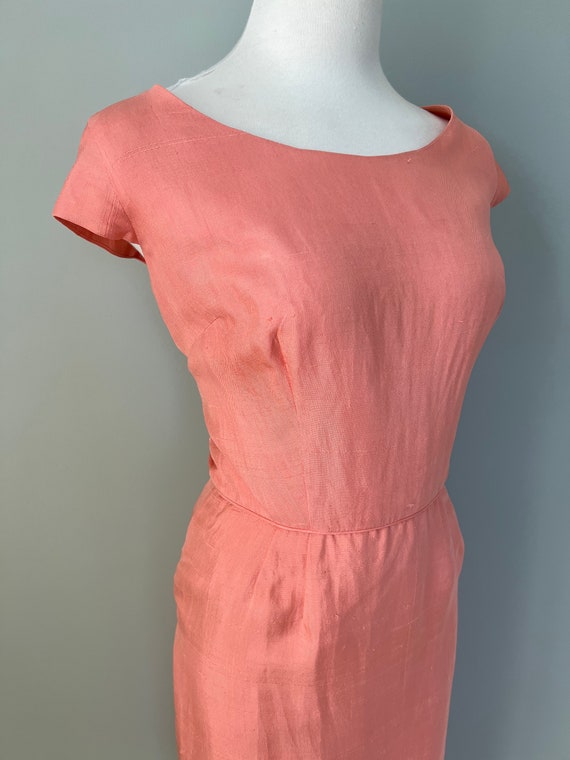 1950s Sweet Peach Silk Linen Easter Dress | Size … - image 6