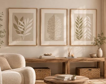 Láminas botánicas en color beige – Juego de 3 pósteres minimalistas