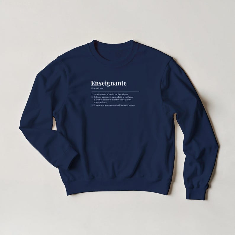 The Teacher's sweater, crewneck, a perfect gift for a teacher or professor, a cotton sweatshirt ideal as a Christmas or end-of-school-year gift. Navy
