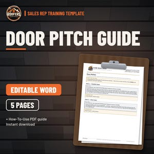 Roofing Sales Rep Training Bundle, 69-Page Sales Training Manual, Door Pitch Script Guide and Weekly Sales Schedule Planner, Editable Word image 3