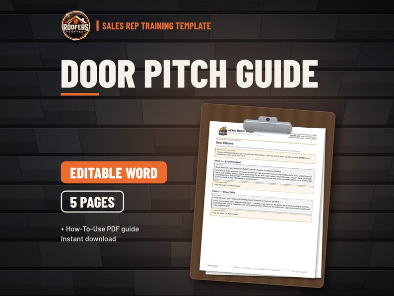 Roofing Sales Rep Training Bundle, 69-Page Sales Training Manual, Door Pitch Script Guide and Weekly Sales Schedule Planner, Editable Word image 3