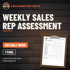 Weekly Sales Rep Assessment Scorecard, Editable Word Doc, Roofing Sales Coaching Check-In Form for Managers image 1