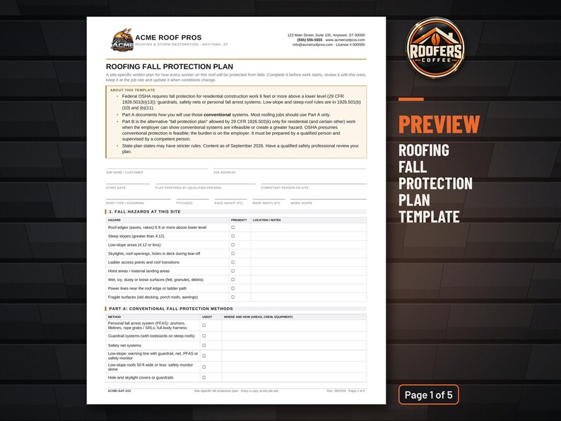 Roofing Fall Protection Plan Template, Editable Word Doc, Site-Specific Written Fall Protection Plan for Contractors image 2