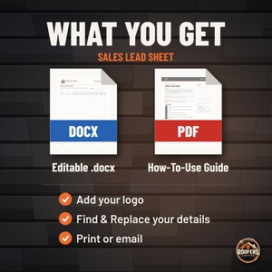 Door Knocking Lead Sheet for Roofing Sales, Editable Word Doc, 25-Door Canvassing Log and Lead Tracker image 3