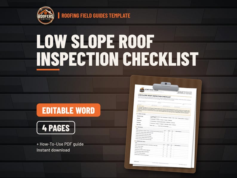 Low Slope Roof Inspection Checklist, Editable Word Doc, Flat and Commercial Roof Inspection Form for Contractors image 1