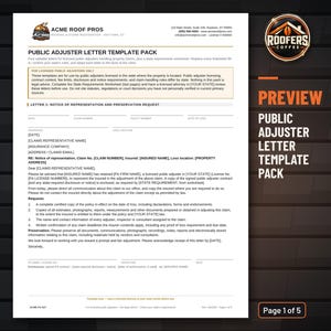 Public Adjuster Letter Template Pack, Editable Word Doc, Four Letters Including Notice of Representation for Licensed PAs image 2