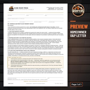 Homeowner O&P Letter Template, Editable Word Doc, Overhead and Profit Request Letter for Roofing Insurance Claims image 2