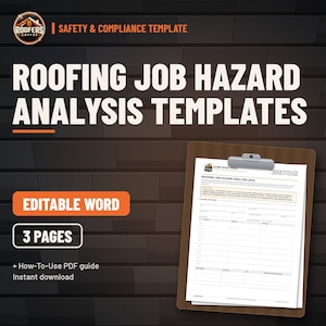 Roofing Job Hazard Analysis Templates, Editable Word Doc, JHA Form with Five Worked Roofing Examples image 1