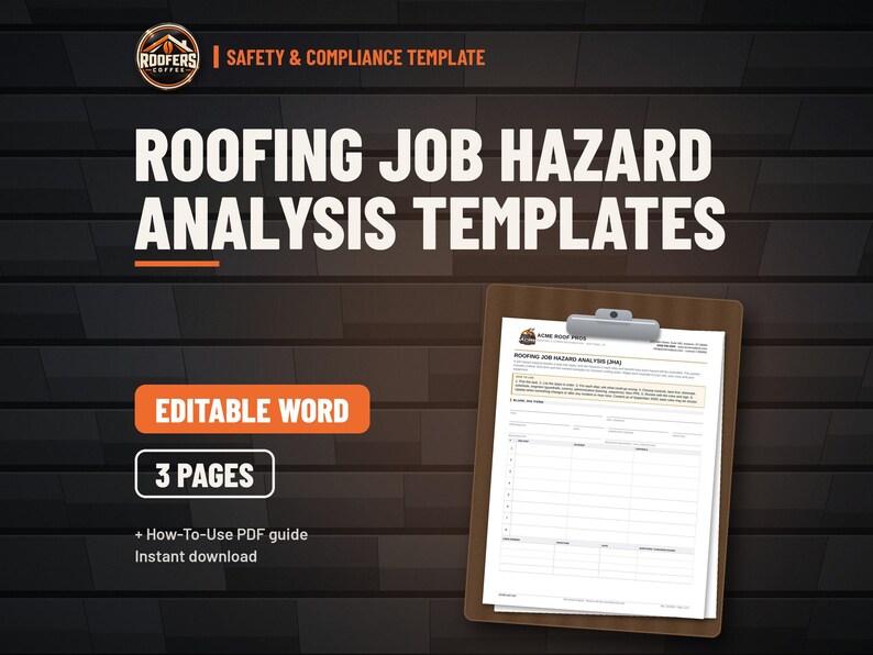Roofing Job Hazard Analysis Templates, Editable Word Doc, JHA Form with Five Worked Roofing Examples image 1