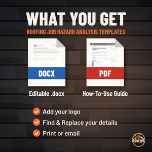 Roofing Job Hazard Analysis Templates, Editable Word Doc, JHA Form with Five Worked Roofing Examples image 3