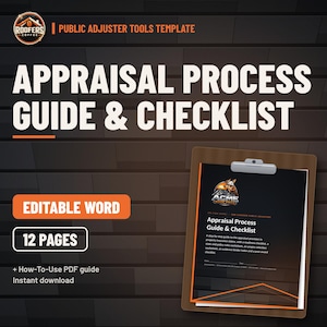 Insurance Appraisal Process Guide and Checklist for Public Adjusters, Editable Word Doc, Property Claim Appraisal Workbook image 1
