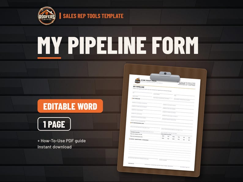 Roofing Sales Rep Tools Bundle, 9 Editable Word Templates, Lead Sheet, Pipeline, Commission Forms, 1099 Agreement and Inspection Report image 9