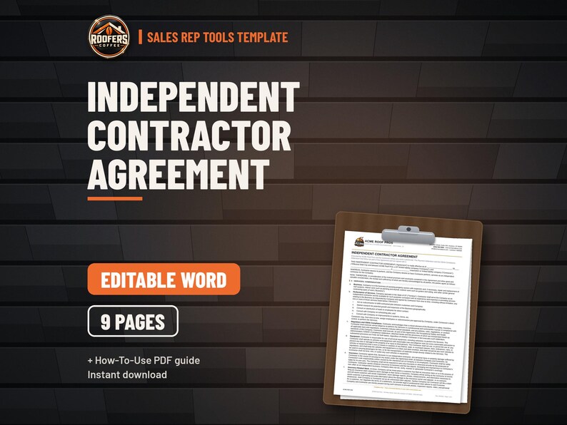Roofing Sales Rep Tools Bundle, 9 Editable Word Templates, Lead Sheet, Pipeline, Commission Forms, 1099 Agreement and Inspection Report image 2