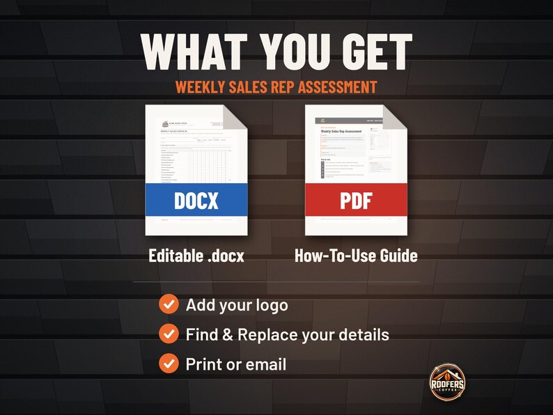 Weekly Sales Rep Assessment Scorecard, Editable Word Doc, Roofing Sales Coaching Check-In Form for Managers image 3