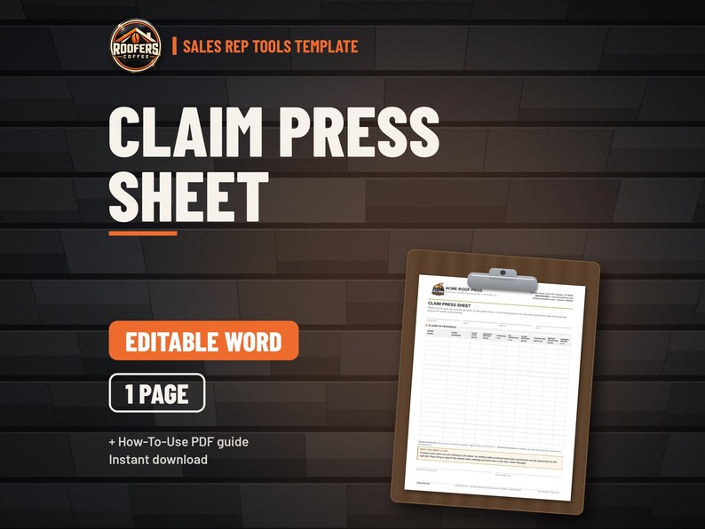 Roofing Sales Rep Tools Bundle, 9 Editable Word Templates, Lead Sheet, Pipeline, Commission Forms, 1099 Agreement and Inspection Report image 5