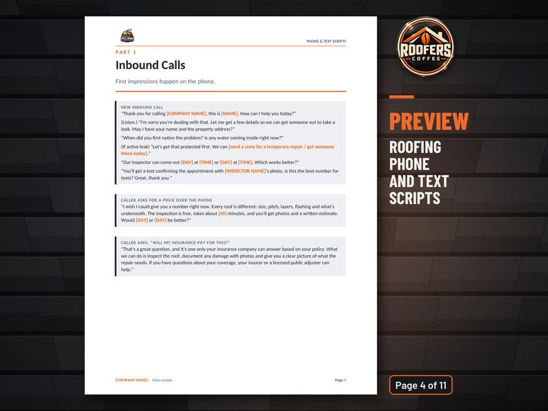 Roofing Phone and Text Scripts, Editable Word Doc, Call and Text Scripts for Leads, Appointments, Follow-Ups and No-Shows image 2