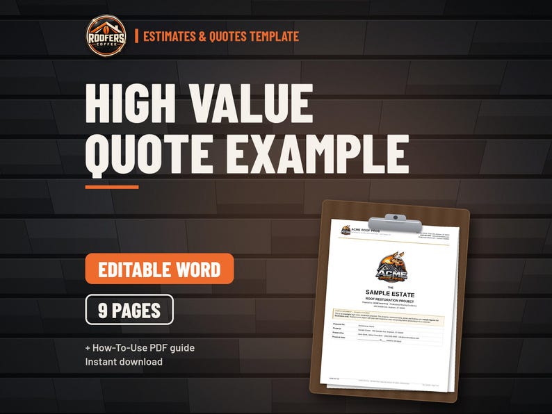 Roofing Estimate and Proposal Bundle, 5 Editable Word Templates, Informal Estimate, Quote Checklist, Upgrade Menu and Proposal Examples image 2