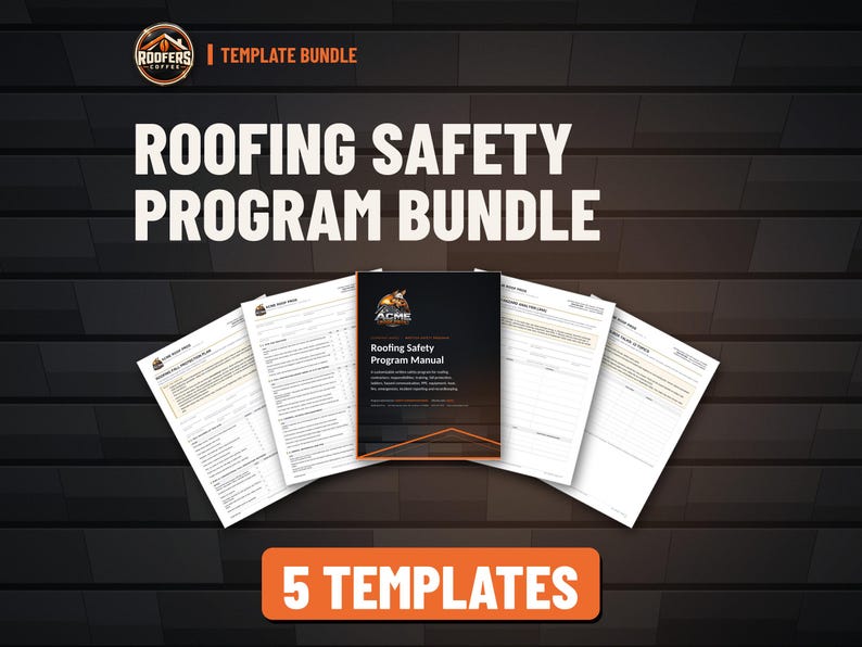 Roofing Safety Program Bundle, 5 Editable Templates, Safety Manual, Fall Protection Plan, JHA, Toolbox Talks, Daily Checklist image 1