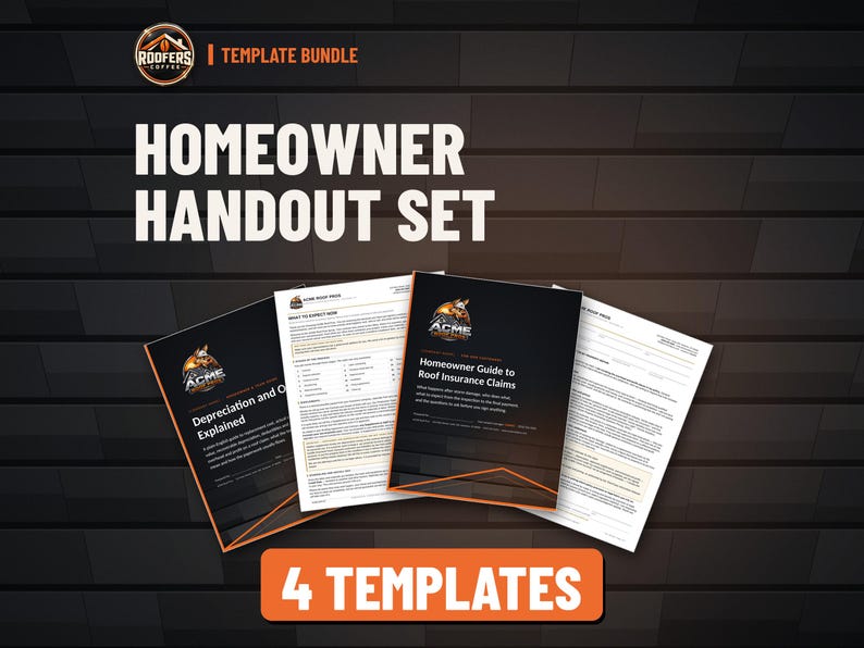Roofing Homeowner Handout Set, 4 Editable Templates, Insurance Claim Guide, Depreciation and O&P Guide, What to Expect, Homeowner Letter image 1