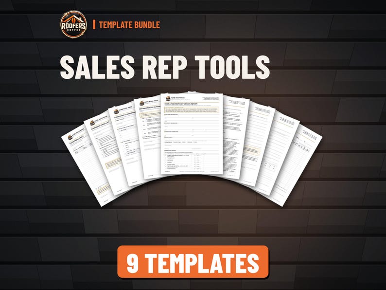 Roofing Sales Rep Tools Bundle, 9 Editable Word Templates, Lead Sheet, Pipeline, Commission Forms, 1099 Agreement and Inspection Report image 1