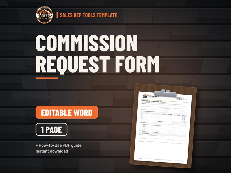 Roofing Sales Rep Tools Bundle, 9 Editable Word Templates, Lead Sheet, Pipeline, Commission Forms, 1099 Agreement and Inspection Report image 7