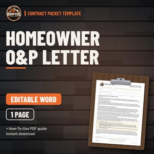 Homeowner O&P Letter Template, Editable Word Doc, Overhead and Profit Request Letter for Roofing Insurance Claims image 1