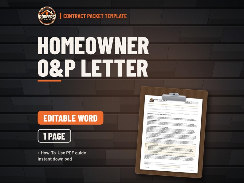 Homeowner O&P Letter Template, Editable Word Doc, Overhead and Profit Request Letter for Roofing Insurance Claims image 1