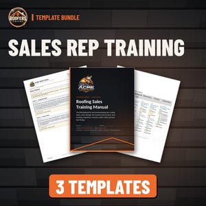 Roofing Sales Rep Training Bundle, 69-Page Sales Training Manual, Door Pitch Script Guide and Weekly Sales Schedule Planner, Editable Word image 1