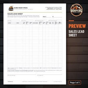 Door Knocking Lead Sheet for Roofing Sales, Editable Word Doc, 25-Door Canvassing Log and Lead Tracker image 2