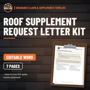 Roof Supplement Request Letter Kit, Editable Word Doc, Insurance Supplement Letters, Line Item Table and Statement Library image 1